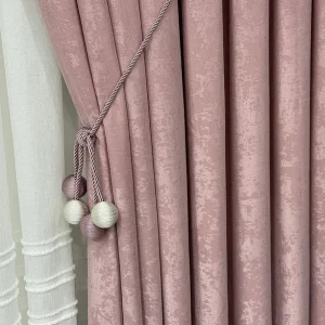 Kadife Dokulu Luks Fon Perde Pudra Sik Pile Tek Kanat5