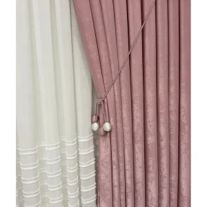Kadife Dokulu Luks Fon Perde Pudra Sik Pile Tek Kanat6