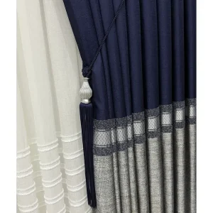 Pano Fon Perde Lacivert Gri Seritli Tek Kanat1