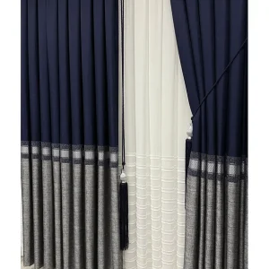 Pano Fon Perde Lacivert Gri Seritli Tek Kanat2