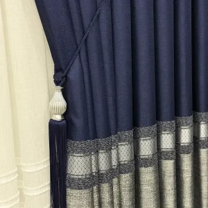 Pano Fon Perde Lacivert Gri Seritli Tek Kanat3