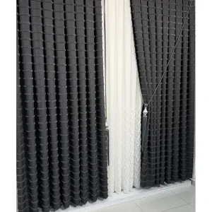 Pano Fon Perde Zarif Puskullu Antrasit Tek Kanat2