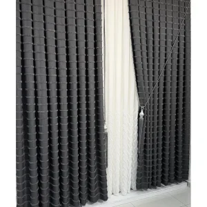 Pano Fon Perde Zarif Puskullu Antrasit Tek Kanat5